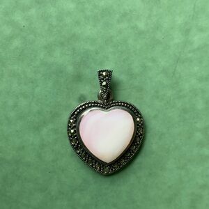 Heart Pendant with glowing Pink quartz center stone (.925) & black diamond bezel